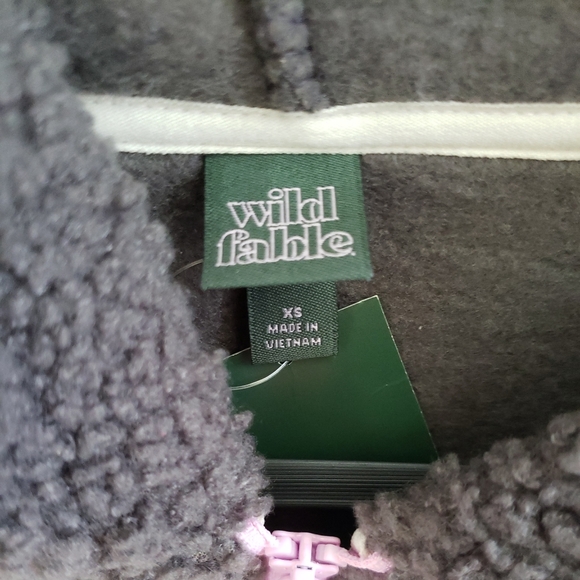 NWT Wild Fable Charcoal Gray Half-Zip Sherpa Pullover Hooded Jacket XS - Picture 2 of 6